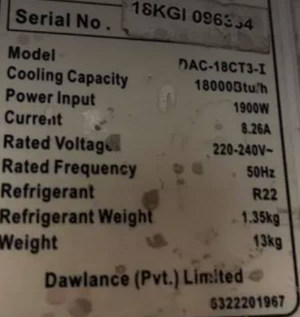 DAWLANCE AC 1.5 TON (ONLY AC) 0