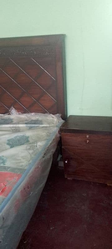 wooden Bed with two side table's 5