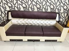 5 seaters wood and leather sofa set