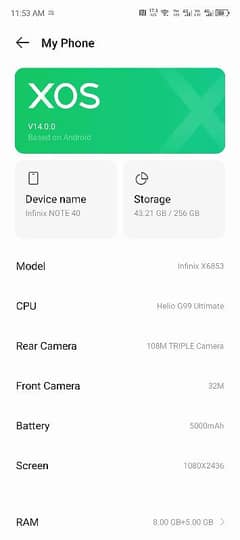 infinix note 40 8/8/256  11month wranty all accessories