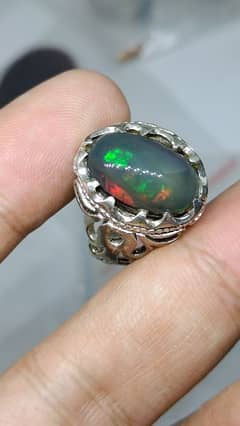 Natural Black Opal stone Kala opal in chandi ring low price for sale