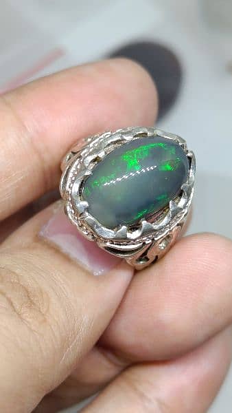 Natural Black Opal stone Kala opal in chandi ring low price for sale 1