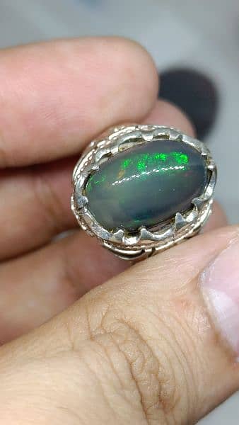 Natural Black Opal stone Kala opal in chandi ring low price for sale 2