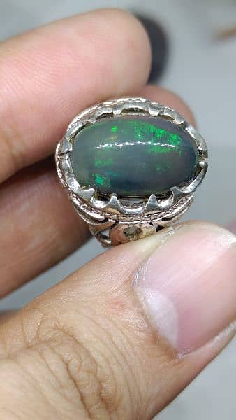 Natural Black Opal stone Kala opal in chandi ring low price for sale 3