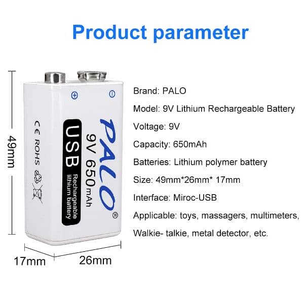 9v Rechargeable battey 2-Pcs 2