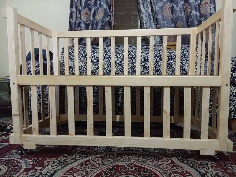 Wooden BabyCot With Rollers | Customizable | Unpolished 1