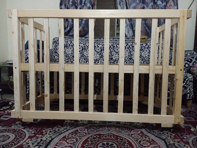 Wooden BabyCot With Rollers | Customizable | Unpolished 3