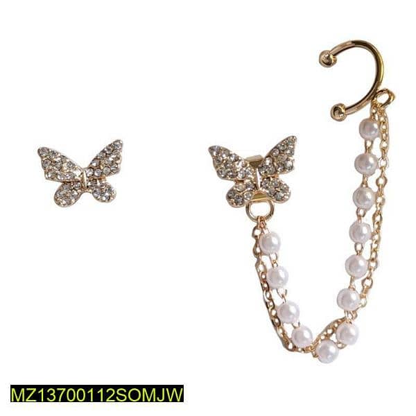 Single Ear Butterfly Metal Chain Tassel Stud Earrings 3