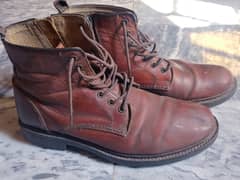 Men 100% Pure Leather Brown Boots High Ankle Size 43/9