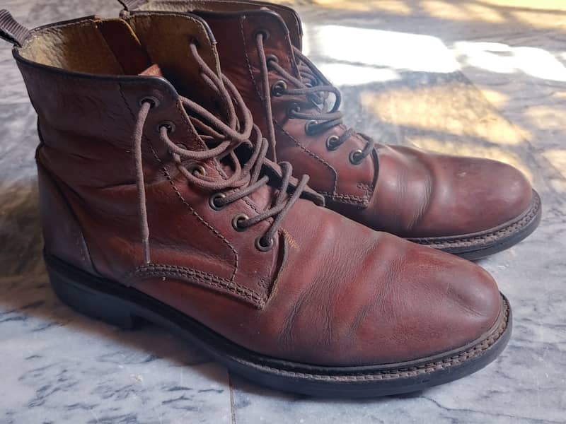 Men 100% Pure Leather Brown Boots High Ankle Size 43/9 1