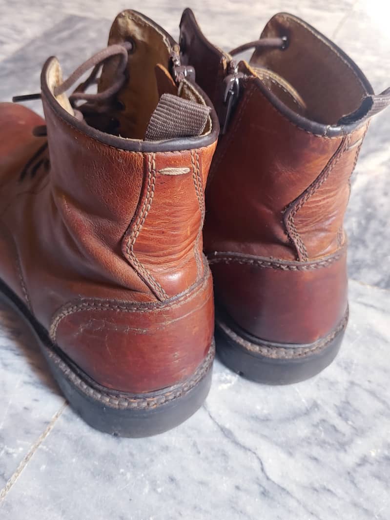 Men 100% Pure Leather Brown Boots High Ankle Size 43/9 2