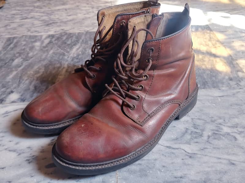 Men 100% Pure Leather Brown Boots High Ankle Size 43/9 3