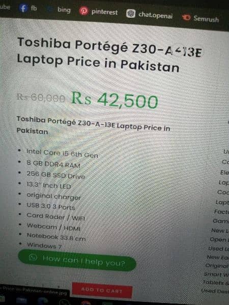 Toshiba Core i5 ,4GB Ram 256 SSD 6