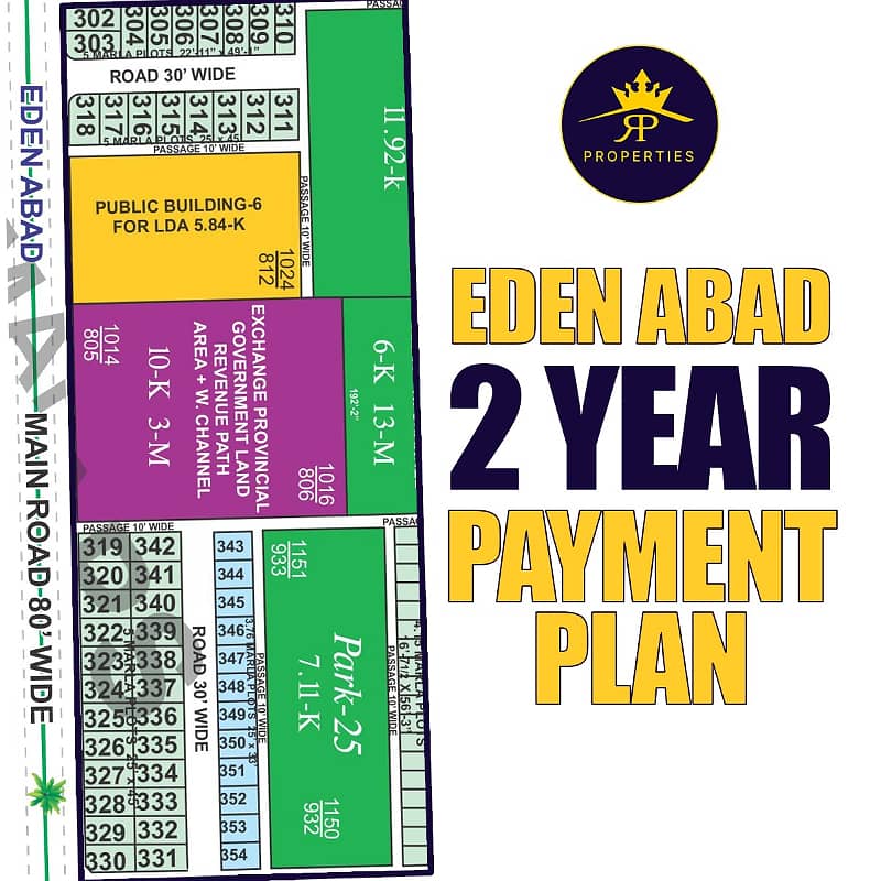 5 marla on grund possession main boulevard plot in 2 year installment plan for sale in eden abad 0