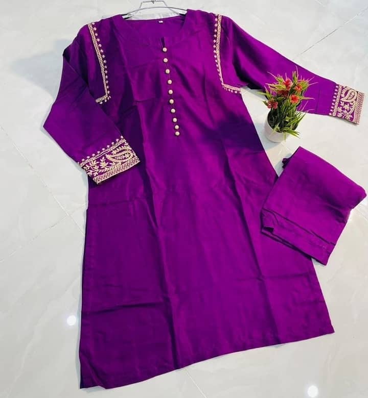 2 Pcs Women's Stitched Linen Embroidered Suit 2