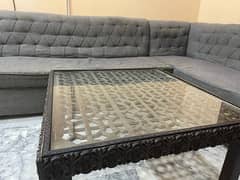 Grey L Shaped  Sofa With Table 0