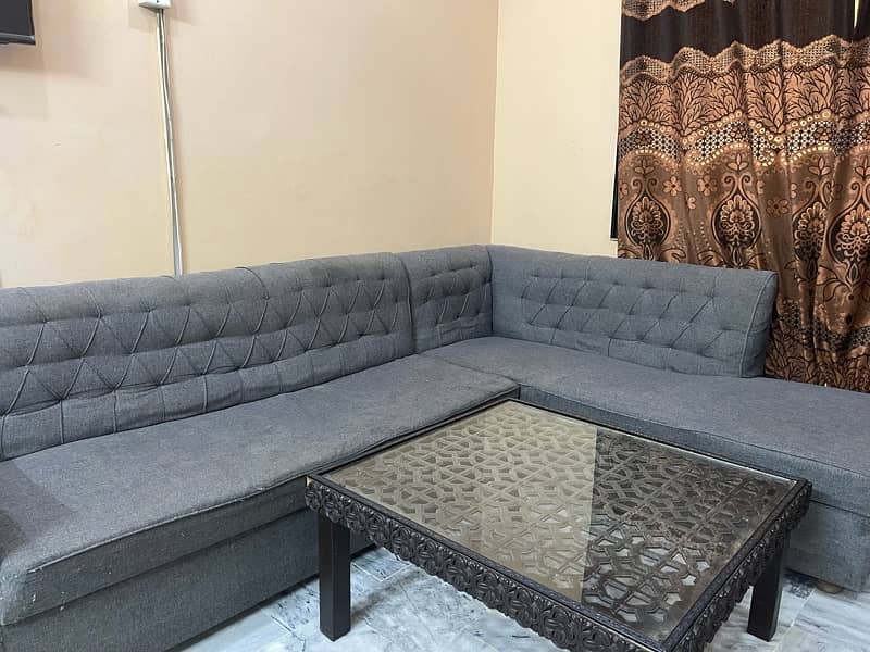 Grey L Shaped  Sofa With Table 2