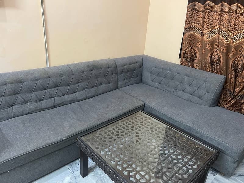 Grey L Shaped  Sofa With Table 3