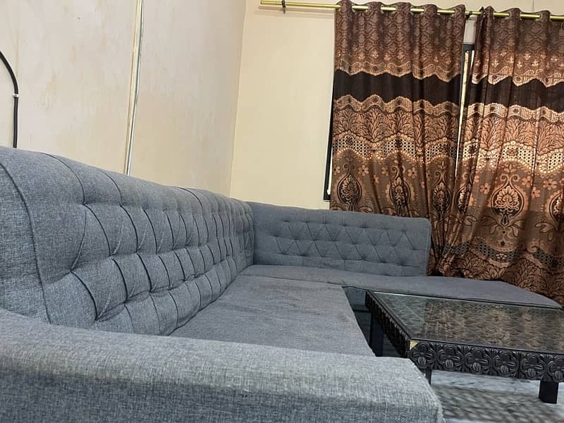 Grey L Shaped  Sofa With Table 4