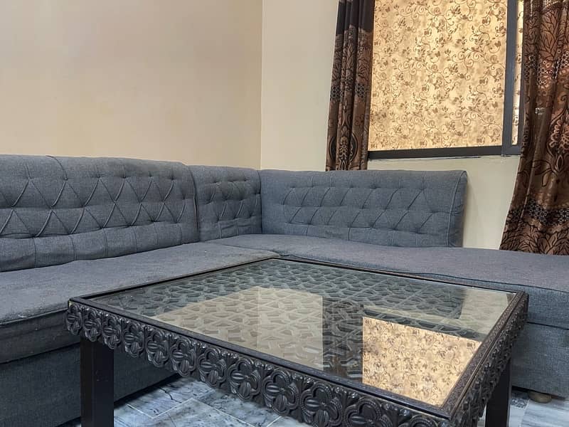 Grey L Shaped  Sofa With Table 5