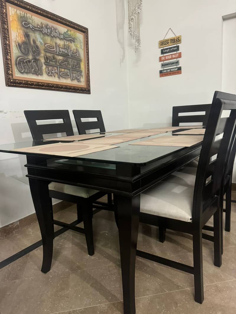 6 Seater double glass 9 mm solid wood dining table 1