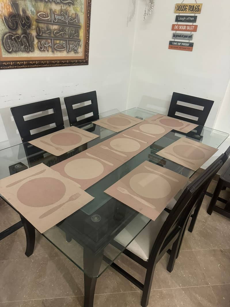 6 Seater double glass 9 mm solid wood dining table 3