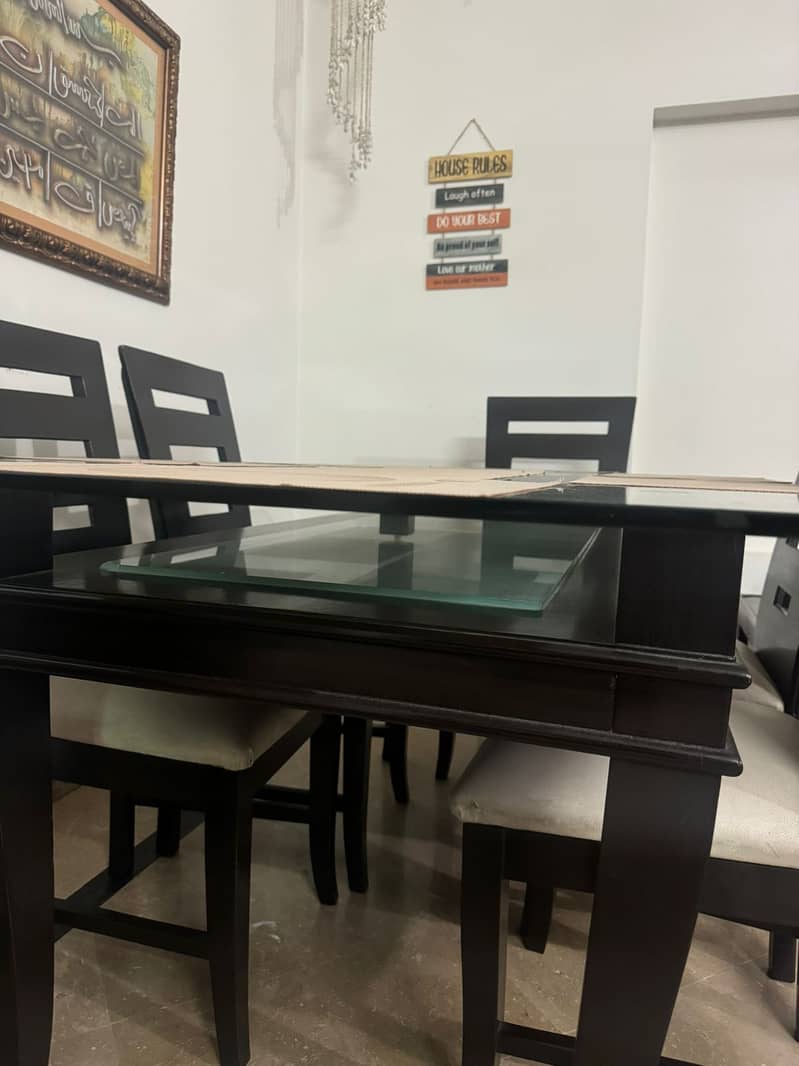 6 Seater double glass 9 mm solid wood dining table 4