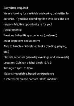 Baby Sitter Required