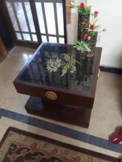 Wooden centre table with two side tables