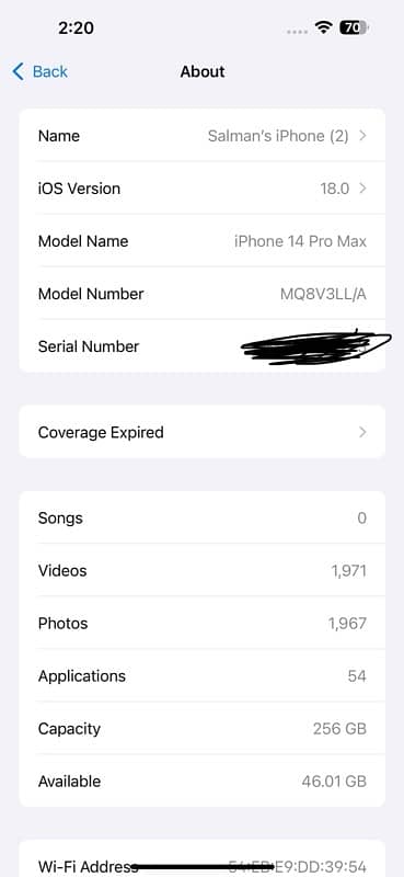 I phone 14 pro max 256 6