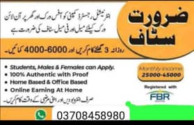 Male and Female staff required for online and office work 0