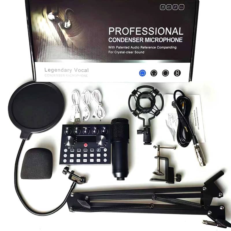 V10 Bm-800 Podcast Condenser Microphone Set With Live Sound Card 0