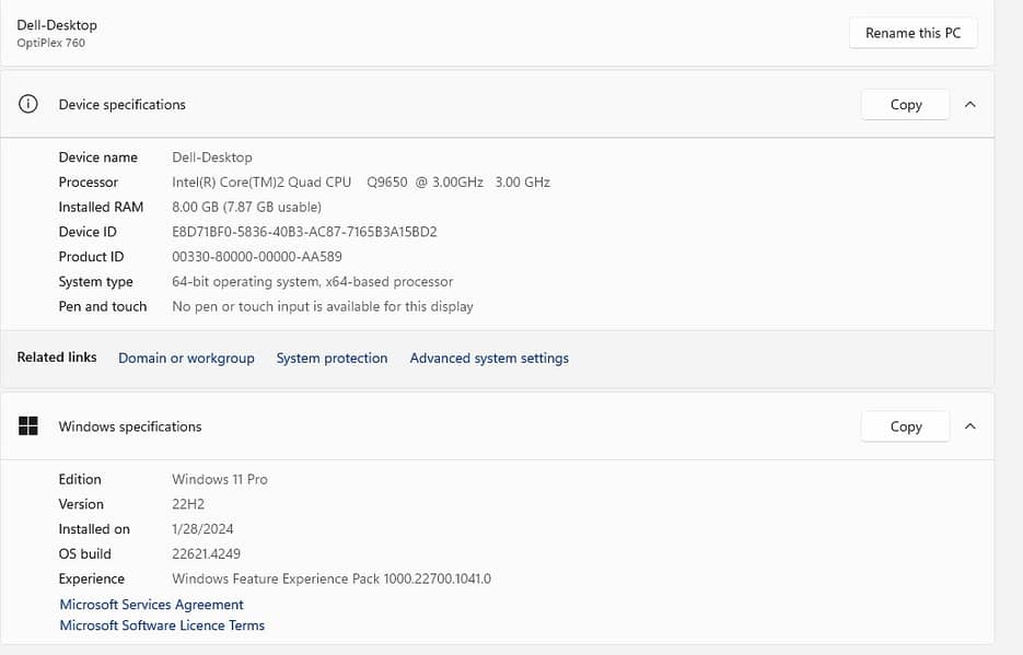 Dell Optix 760 with Quad core processor 12MB Cache 4