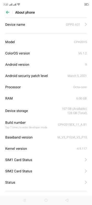 oppo a31 ram6 room 128 patch exchange possible 0