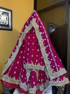 3 Pcs Hot Pink Embroidered Lahanga | Bridal Wedding Dress Lehanga