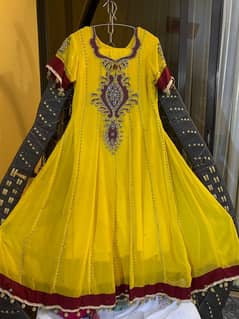 Maxi / Yellow Embroidered Frock / Party Wear / Wedding Wear