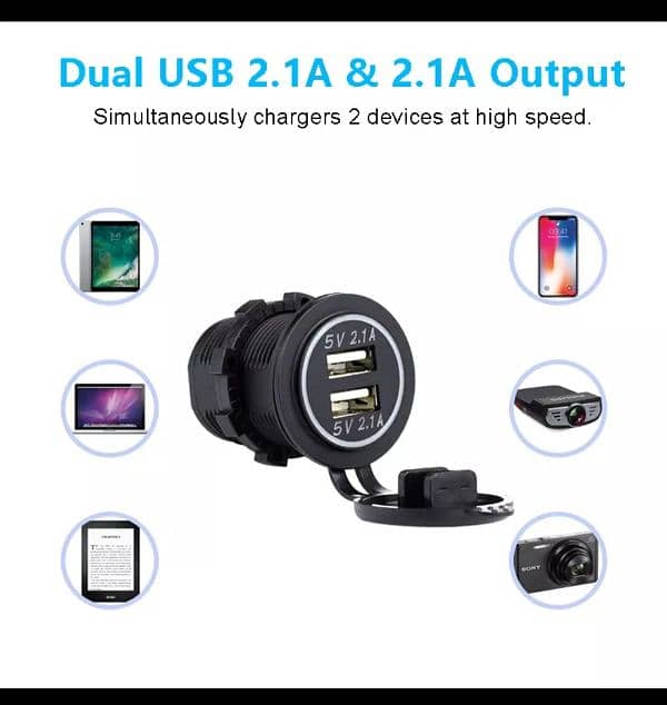 Dual USB 12v Charger Socket Waterproof Power Outlet Adapter 2.1A 10