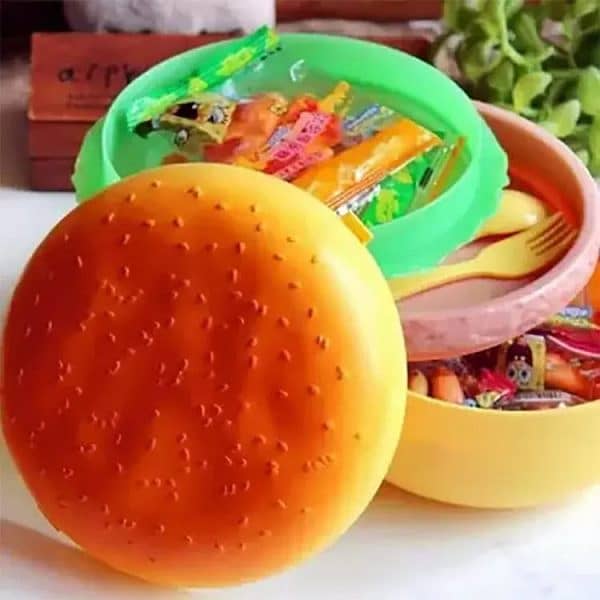 2 Pc Round Cute Burger Shape Lunch Box Perfect For School Kids Office 1