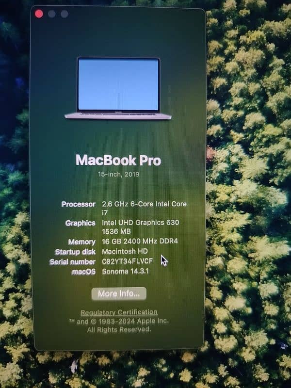 Macbook pro 2019 15 inch, 256 ssd 16 gb ram 6