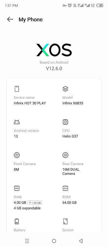 Infinix Hot 30 Play 4+4 Ram 64GB Rom ⁰³³¹⁶⁰⁰⁸⁵⁴⁰ 3