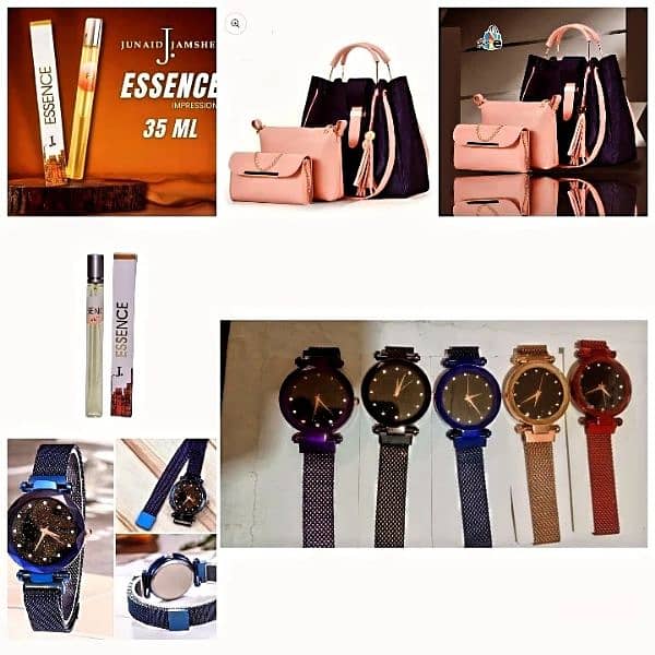 3 in 1 pack of women's hand bag, watch, Perfume 0