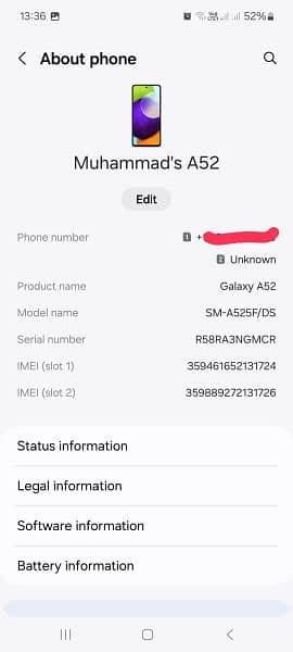 Samsung A52 with box 8 128 8