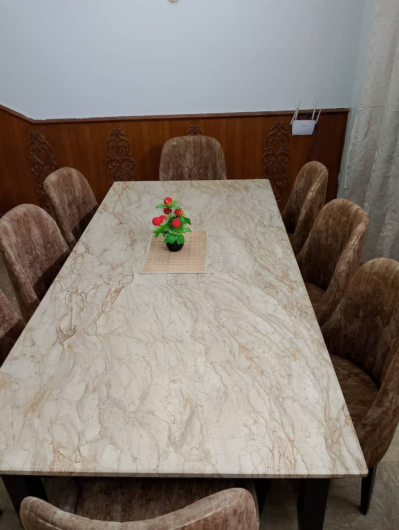 Marble dining table with 8 turkish cloth chairs 1