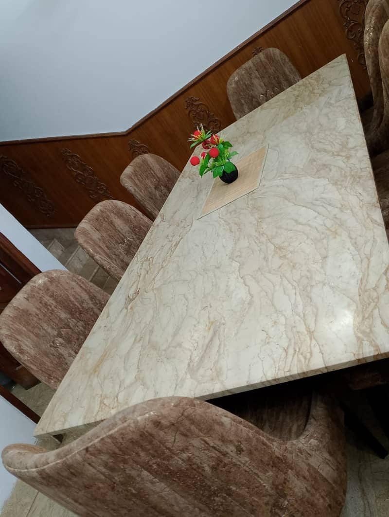 Marble dining table with 8 turkish cloth chairs 2