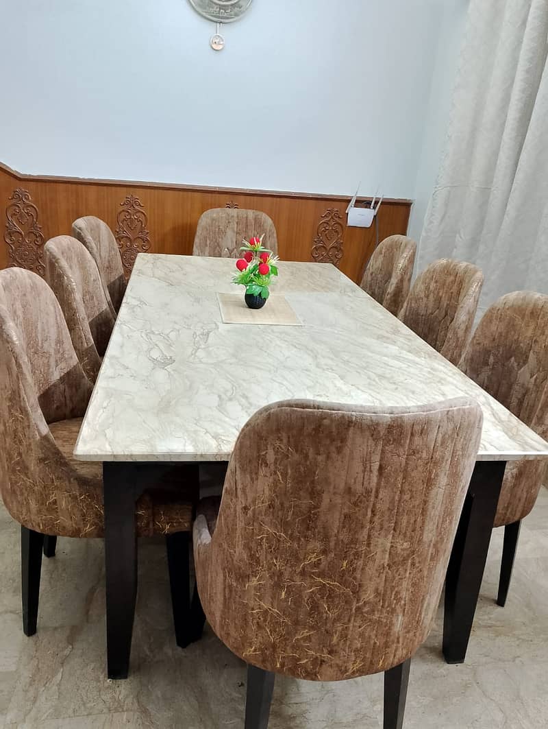 Marble dining table with 8 turkish cloth chairs 3