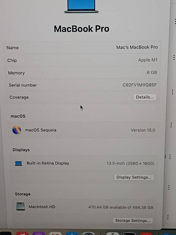 MACBOOK PRO M1 2020 13 INCH TOUCHBAR 8GB RAM 512GB SSD 53 CYCLE USED 15