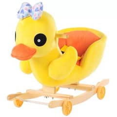 Children's plush wooden duck rocker with wheels