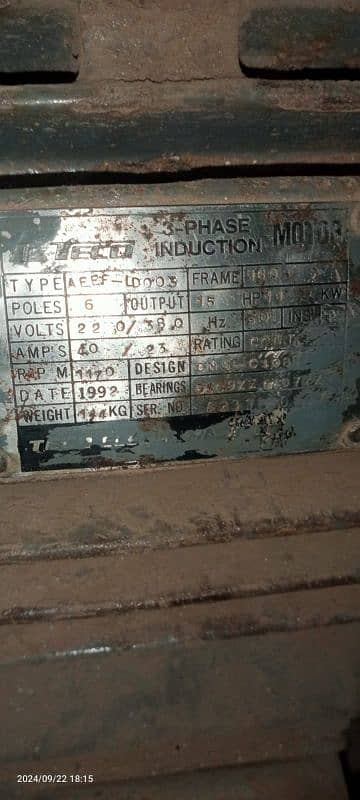 3phase motor 15 hp 950 Rpm TECO 3