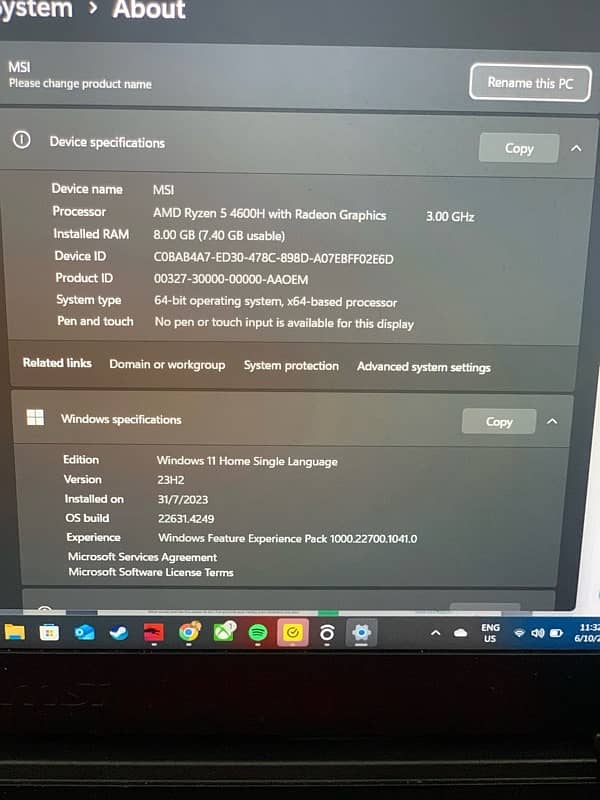 MSI Bravo 15 RYZEN 5 10/10 condition 6