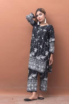 2Pcs Woman's Stitched Lawn printed Shirt And Trouser